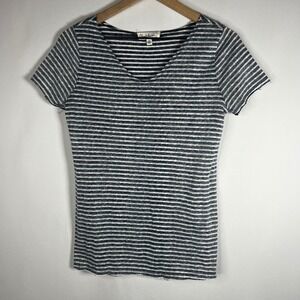 Cloud Chaser Shirt‎ Women XS Navy Blue White Stripe V-Neck Short Sleeve Blouse